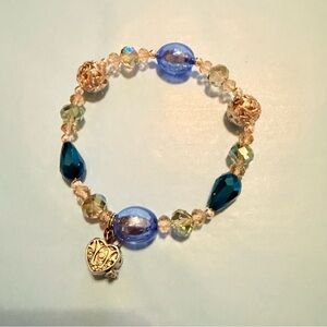 Chic Blue and Silver Beaded Bracelet with Heart Charm